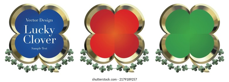 Emblem golden four-leaf clover vector illustration