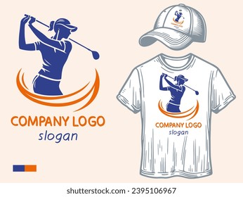 Emblema de una chica que juega al golf en un vector, presentado como logo en una gorra y camiseta