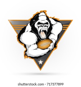 Emblem of the gorilla with the ball for American football. Vector illustration