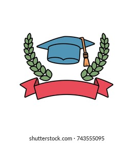 emblem with graduation hat icon 