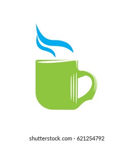 Emblem of green mug with steam