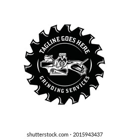 emblem grinding wood vector logo design with vintage and classic