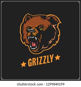 The emblem with grizzly bear for a sport team. Print design for t-shirts.