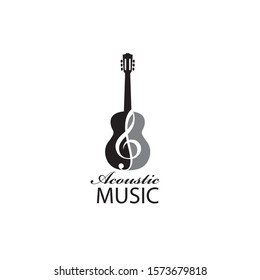 emblem with guitar for acoustic music concert isolated on white background