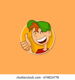 The emblem guy shows like in the circle. Man logo sticker. Vector, cartoon