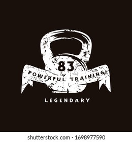 Emblem for gym club. Graphic design for t-shirt. White print on black background
