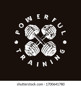 Emblem for gym club. Graphic design for t-shirt. White print on black background