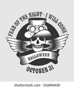 emblem of Halloween circular shape inside the skull and a sign around Halloween text
