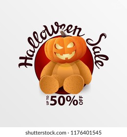 Emblem: "Halloween discount" with pumpkin Jack