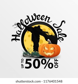 Emblem: "Halloween discount" with pumpkin Jack