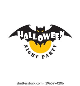 emblem of halloween flying bat isolated on white background