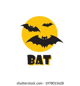 emblem of halloween flying bats and moon isolated on white background