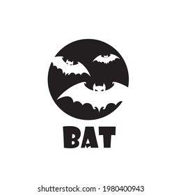 emblem of halloween flying bats and moon isolated on white background