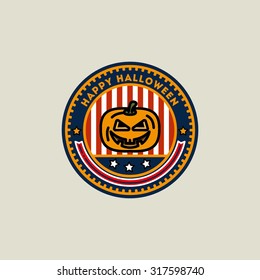  The Emblem Of Halloween. Jack of the Lantern on the background of stripes and rays