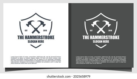 emblem hammer logo design vector
