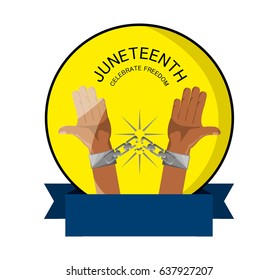 emblem of hands with chain and ribbon to celebrate freedom