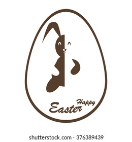 Emblem happy Easter. Easter egg with the Easter Bunny. Vector illustration.