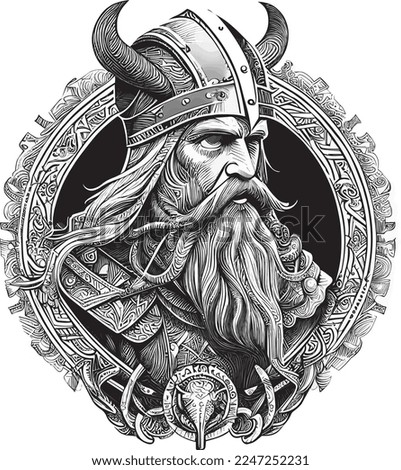 Emblem with the head of a vikinkgo warrior