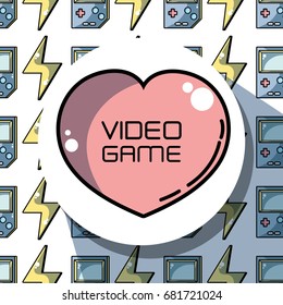 emblem heart with videogame technology background