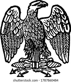 An emblem in heraldry, war, and legend. The eagle, borne upon a spear, was used by the Persians as a standard in the battle of Cunaxa, B. C. 401. The Romans used eagles, carried in the same way