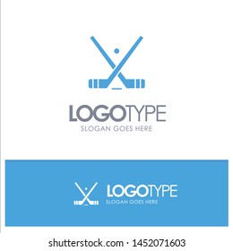 Emblem, Hockey, Ice, Stick, Sticks Blue Solid Logo with place for tagline