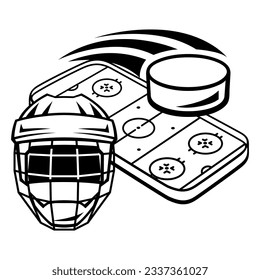 Emblem with hockey symbols. Sport club label or emblem. Healthy lifestyle illustration.