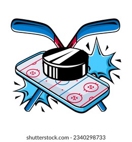 Emblem with hockey symbols. Sport club label or emblem. Healthy lifestyle illustration.