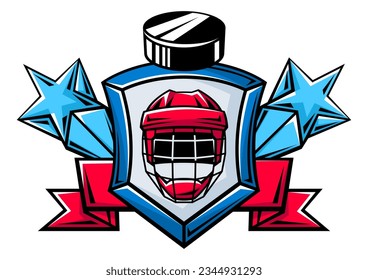 Emblem mit Hockeysymbolen. Sportklub-Label oder -Emblem. Gesunde Lifestyle-Illustration.