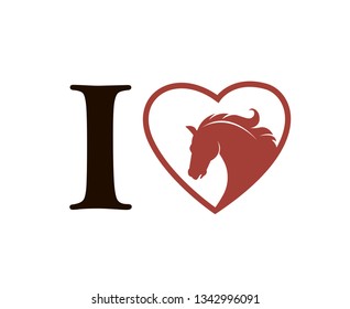 emblem of horse head in heart isolated on white background