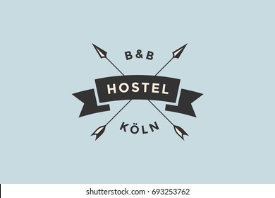 Emblem of Hostel with arrows and text BB, Hostel. Logo template for hostel or hotel in vintage retro style. Logo, signs, labels, identity, badges for business brands. Vector Illustration