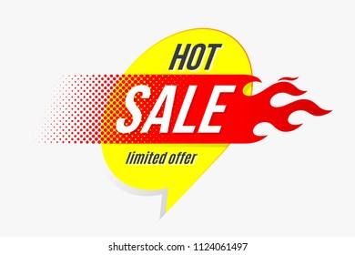 Emblem Hot sale price offer deal labels template design with flame. Vector illustration