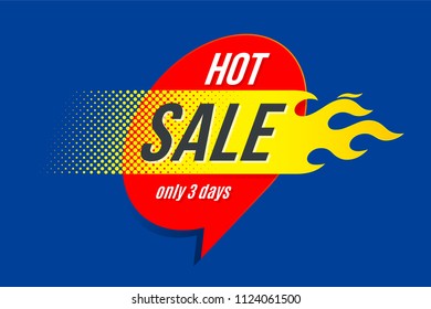 Emblem Hot sale price offer deal labels template design with flame. Vector illustration