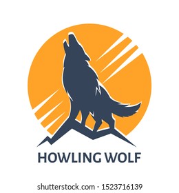 Emblem of Howling Wolf against Full Moon. Vector Illustration