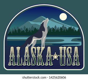 emblem with a howling wolf in the wild north