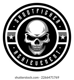Emblem with human skull. Military achievement sign.