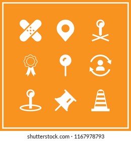 emblem icon. 9 emblem vector set. patch, pin, refresh user sign and insignia and ribbon icons for web and design about emblem theme