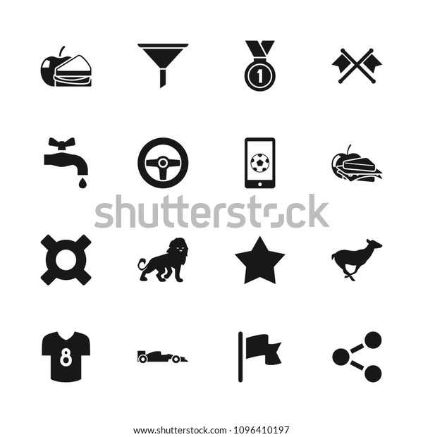 Emblem icon. collection\
of 16 emblem filled icons such as lion, antelope, sandwich and\
apple, medal, football on phone, sport car. editable emblem icons\
for web and mobile.