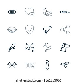 Emblem icon. collection of 16 emblem outline icons such as plant, antelope, sparrow, wolf, tie, connection, eye, sport car. editable emblem icons for web and mobile.