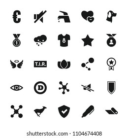 Emblem icon. collection of 25 emblem filled icons such as antelope, wings, lotus, d letter, euro, shield, tir, no sound, eye, medal. editable emblem icons for web and mobile.