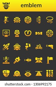 emblem icon set. 26 filled emblem icons.  Simple modern icons about  - Parrot, Viking, Peacock, Pizza, Barber, Tie, View, Award, Pretzel, Candy shop, Stained glass, Rocket, Firefighter
