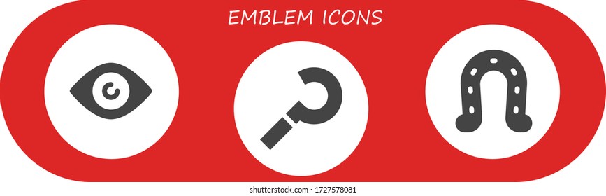 emblem icon set. 3 filled emblem icons.  Simple modern icons such as: Eye, Sickle, Horseshoe