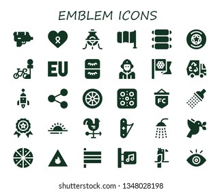 emblem icon set. 30 filled emblem icons.  Simple modern icons about  - Water gun, Cancer, Alchemy, Flag, Ribs, Badge, Parking, Symbol, Eyelash, Firefighter, Flags, Eco, Rocket