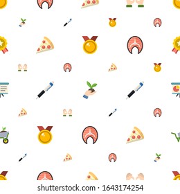 emblem icons pattern seamless. Included editable flat medal, Gardening, Handmade, Pizza, Pen, salmon, Presentation, Garden services, achievement icons. emblem icons for web and mobile.