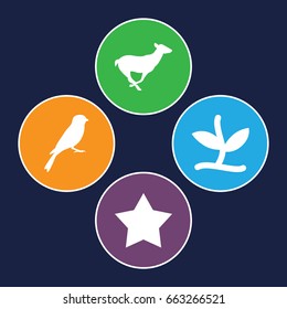 Emblem icons set. set of 4 emblem filled icons such as deer, sparrow, star