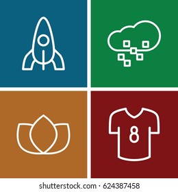 Emblem icons set. set of 4 emblem outline icons such as rocket, lotus, defragmentation