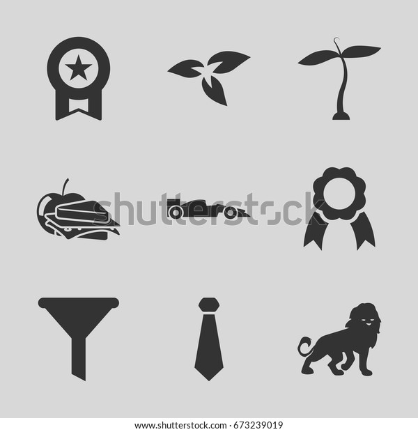 Emblem icons set. set of 9 emblem filled icons\
such as plant, lion, sandwich and apple, ribbon, sport car, medal,\
filter