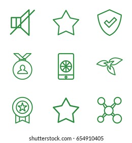 Emblem icons set. set of 9 emblem outline icons such as plant, star, medal, no sound, football on phone, shield, share