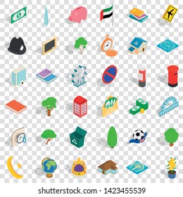 Emblem icons set. Isometric style of 36 emblem vector icons for web for any design