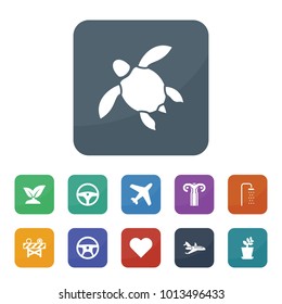 Emblem icons. vector collection filled emblem icons such as plant, sprouting, steering wheel, road barrier, heart, uterus, plane, plane, turtle