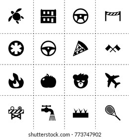 Emblem icons. vector collection filled emblem icons. includes symbols such as sprouting, fire, tomato, steering wheel, water tap. use for web, mobile and ui design.